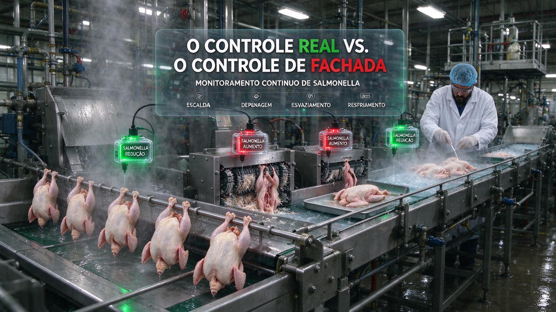 Sete paradas na linha: onde a Salmonella perde força no abate de frangos — e onde ela volta a ganhar
